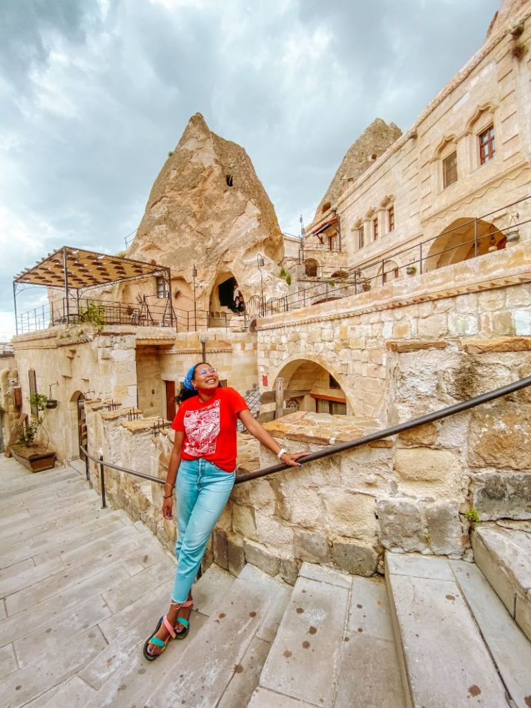 A smiling girl in a red tshirt in Cappadocia, Turkey