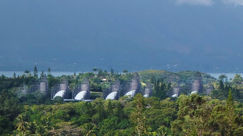 The tops of structures built for the Tjibaou Cultural Centre in New Caledonia
