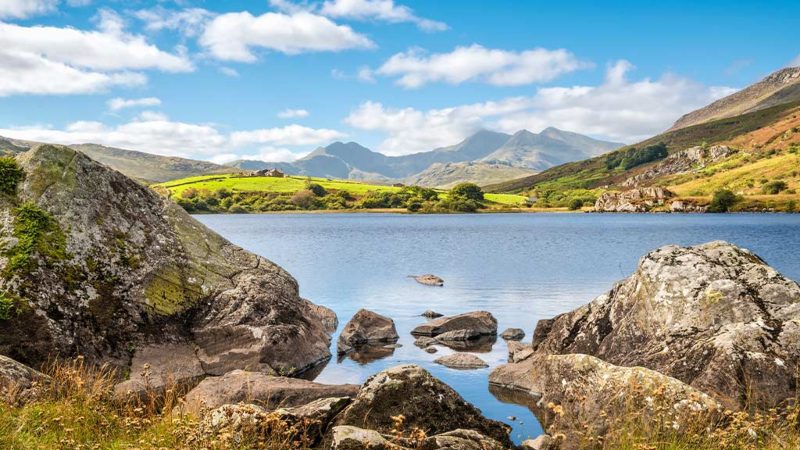 Snowdonia National Park on a clear day in Wales.