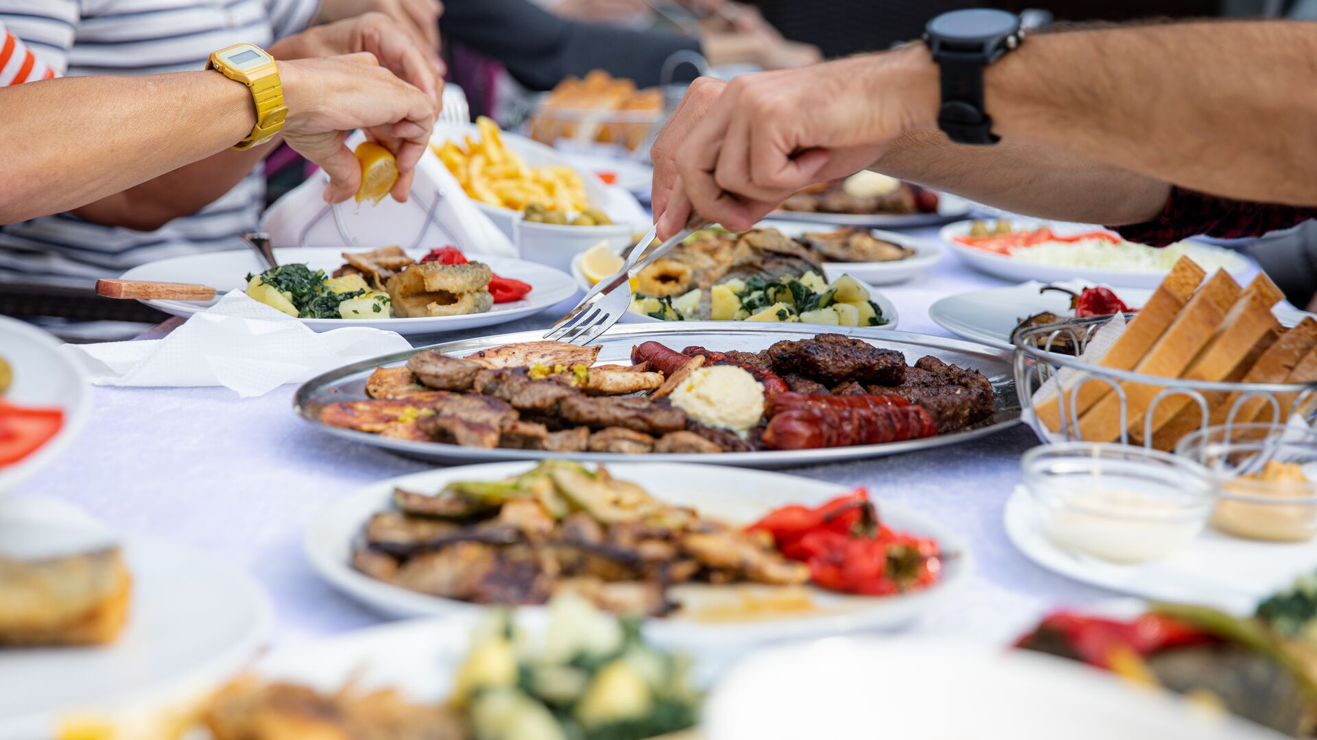 A lunch spread of various Bosnian meals