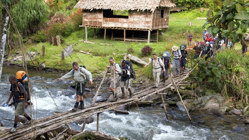 A group of hikers on the Kokoda Track in Papua New Guinea
