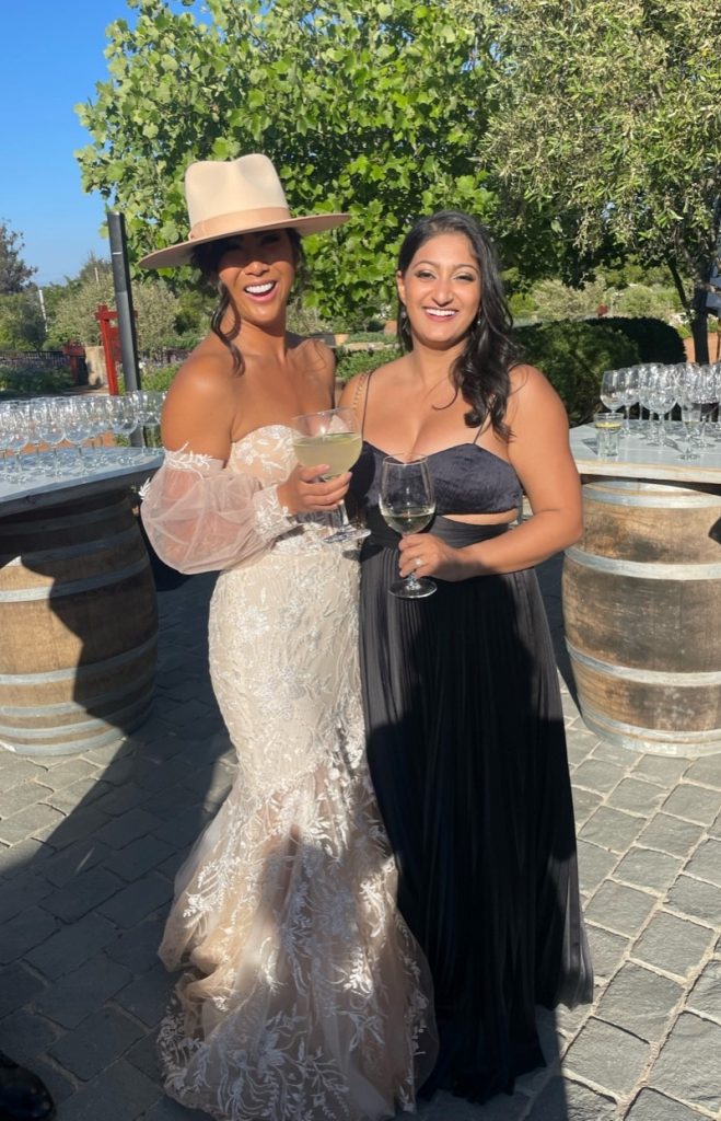 Chloe and Arantxa pose together at Chloe's wedding in Chile