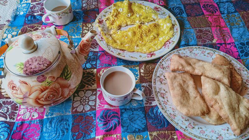 A traditional breakfast at a homestay in Pakistan