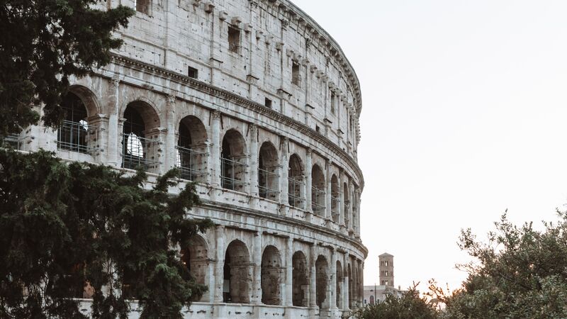 The exterior of the colosseum in Rome. 