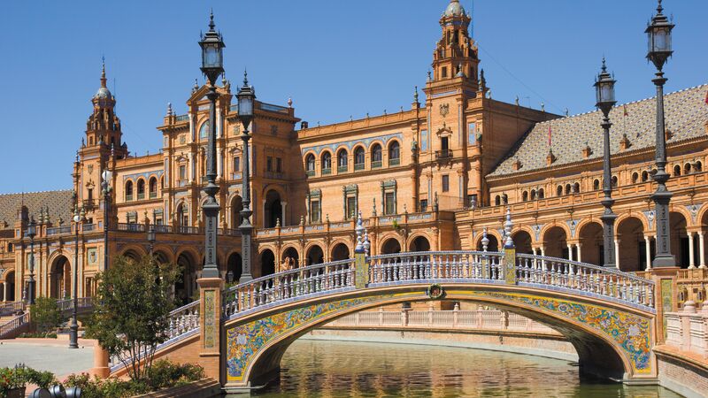 Ornately built buildings in Seville, Spain 