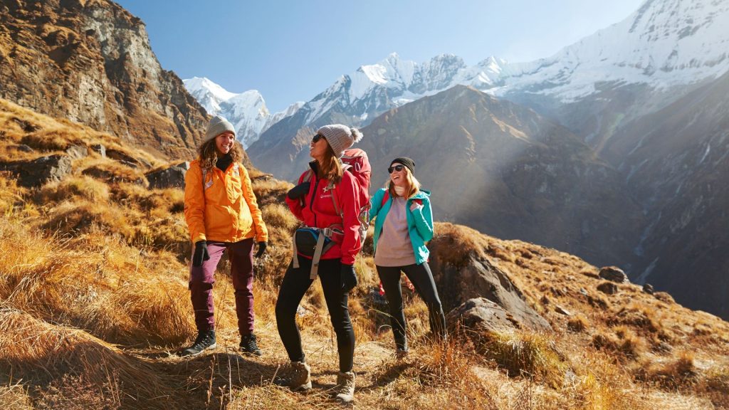 women hiking in the mountains