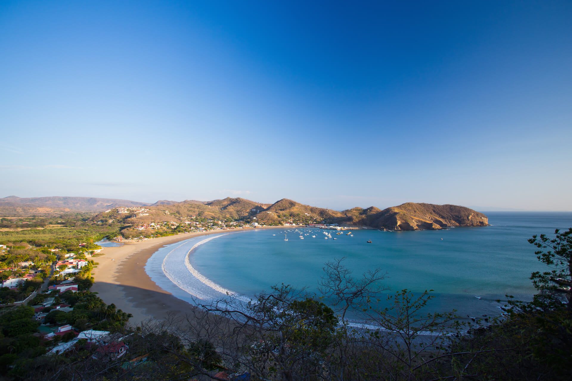 An aerial view of San Juan Del Sur harbour, Nicaragua