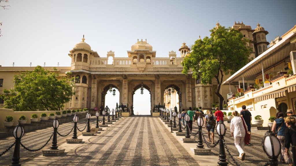 The grand walkway up to the city palace in Udaipur, India