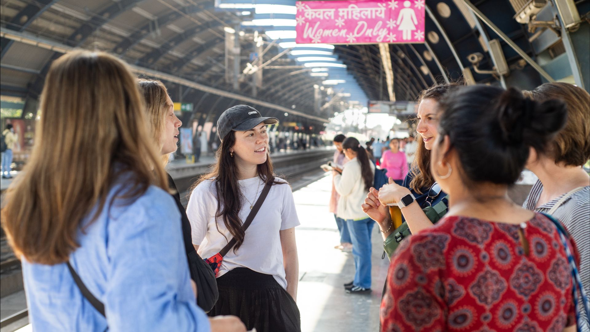 Travellers on the platform in India. 