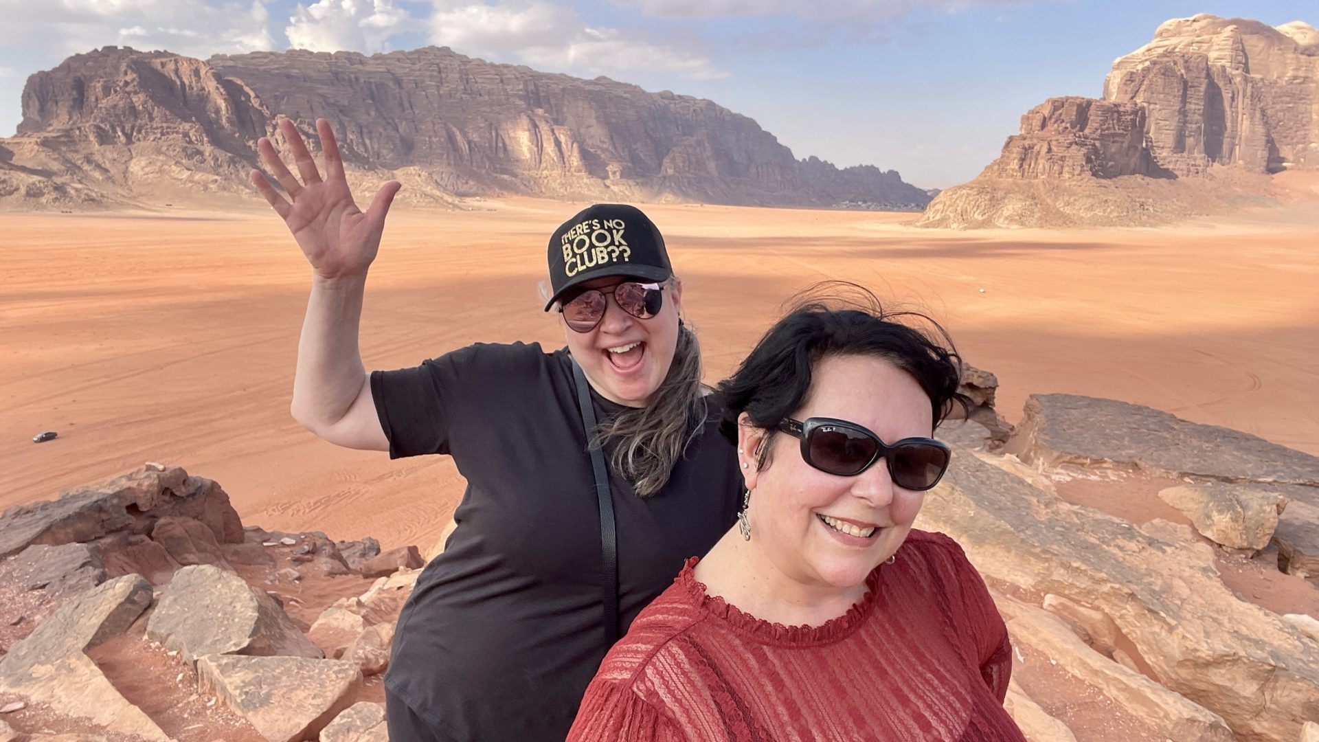 two best friends in the wadi rum posing for a photo