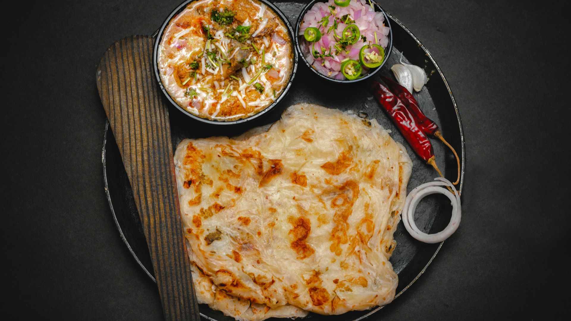 A flakey Indian paratha.