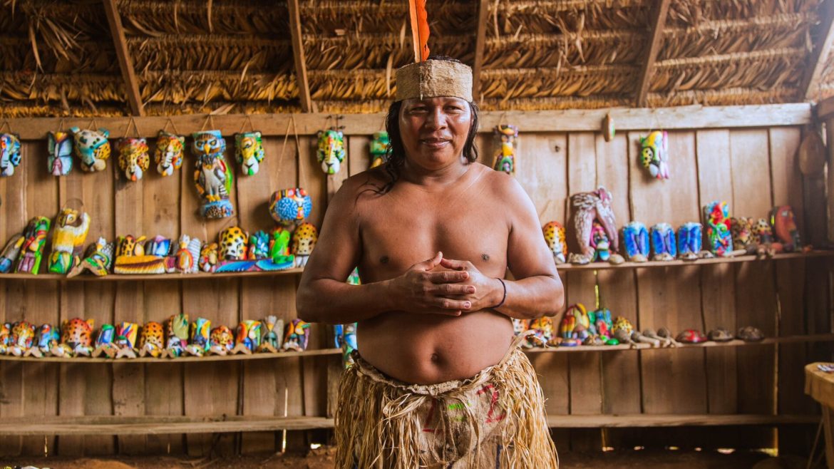 Jaquimo, a member of the Maleku tribe in Costa Rica, poses in traditional dress.