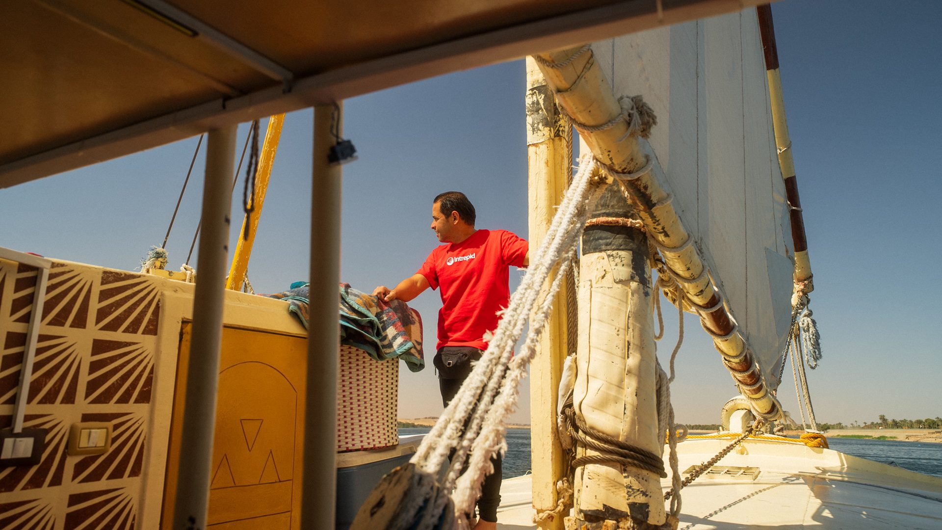 Intrepid leader on a felucca in Egypt
