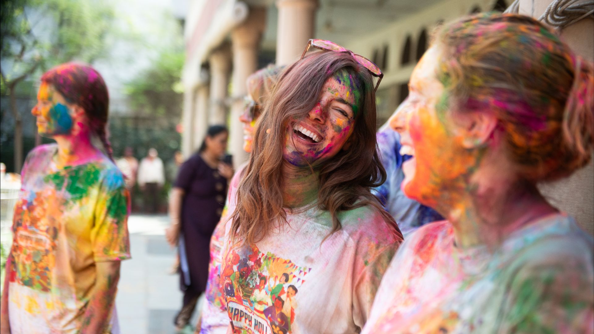 Intrepid travellers celebrating Holi festival in India.