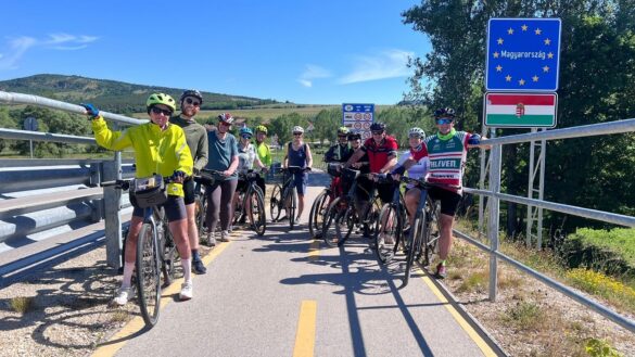 An Intrepid group cycling the Danube.