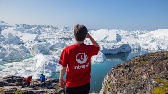 Intrepid leader looks at icebergs in Greenland