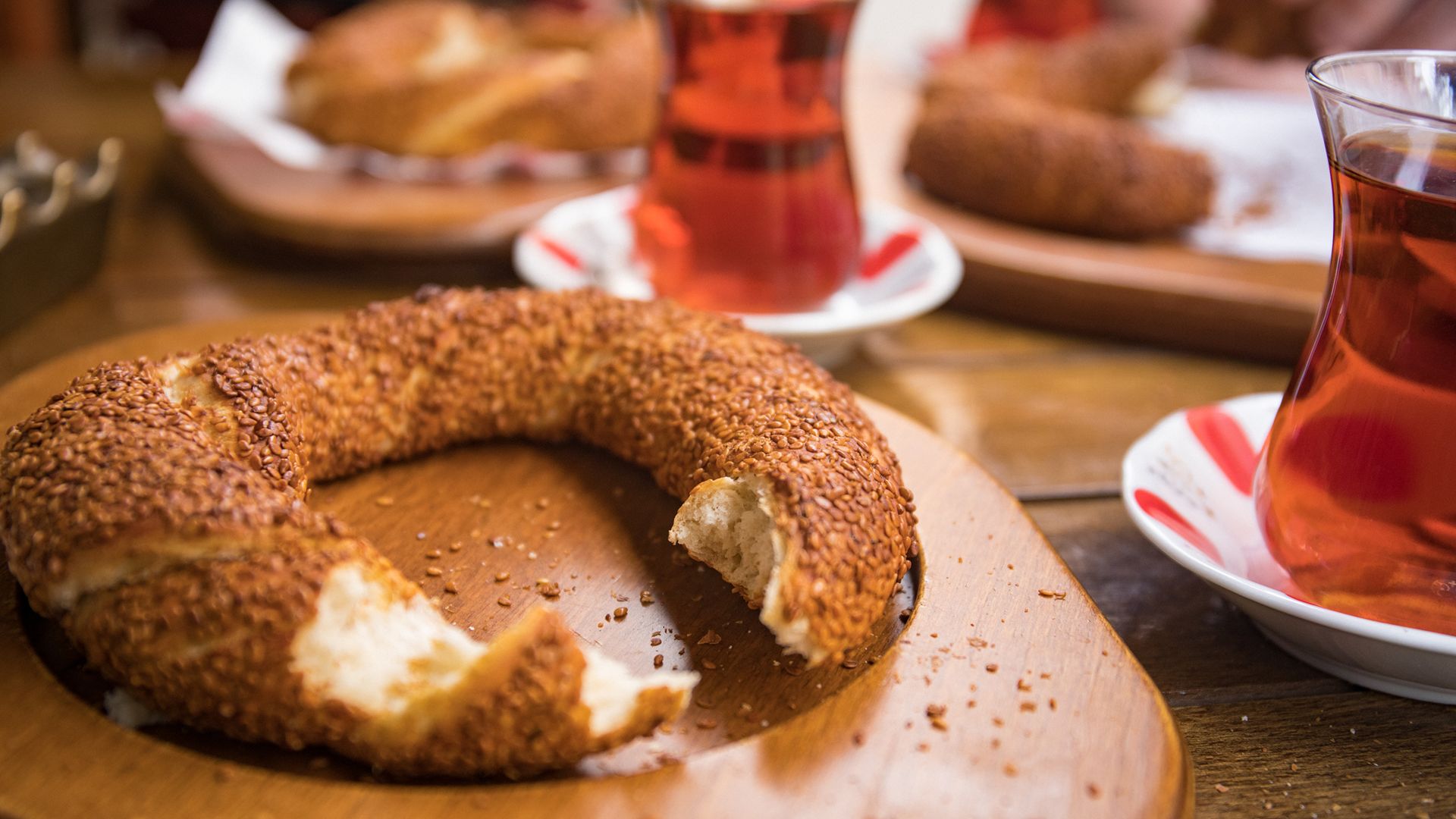 Bread and traditional tea in Turkey.