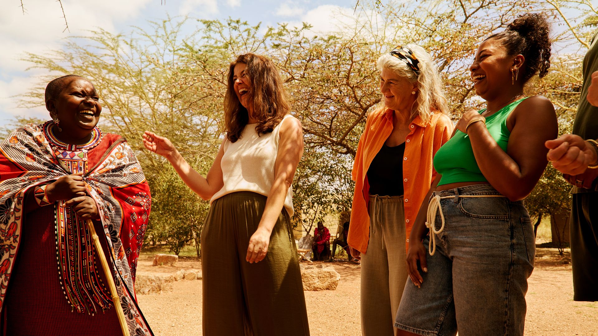 Intrepid travellers meeting Maasai locals in Kenya.
