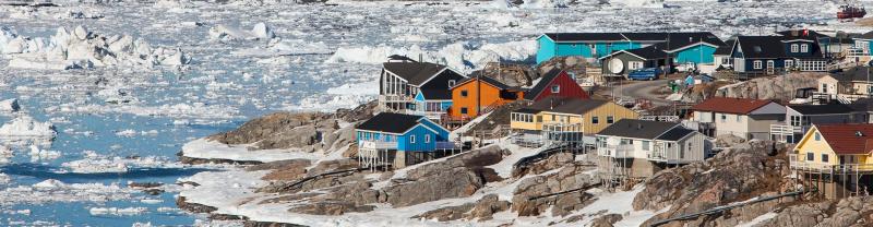 Colourful houses on the coast of Ilulissat, Greenland