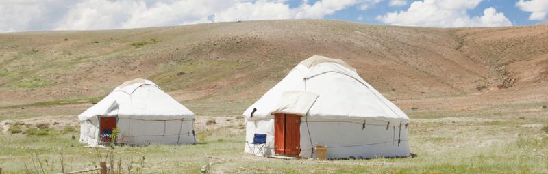 Yurts on the landscape of Kyrgyzstan