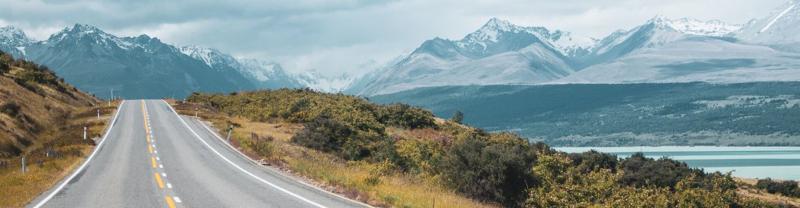 Road with Mount Cook in the background, South Island, New Zealand