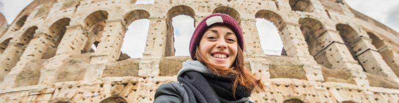 italy rome colosseum pax smiling woman