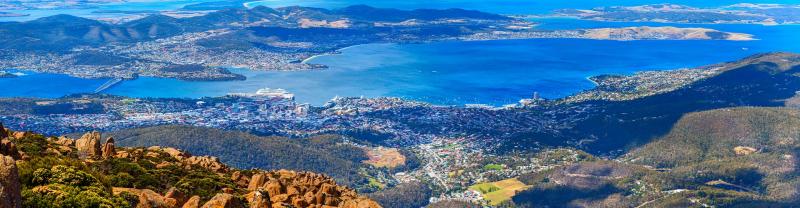 An aerial view from the summit of Mt Wellington