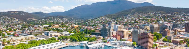 An aerial view of Hobart's waterfront 