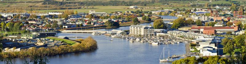 Aerial view of the Tamar River in Launceston, Tasmania