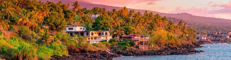 The coastline of the Comoros Islands during golden hour 