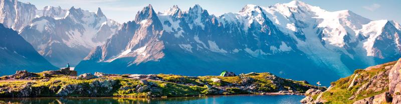 Lac Blanc in the scenic landscape of the Mont Blanc mountains 