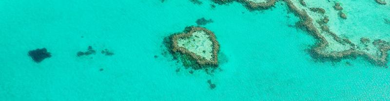 An aerial view of Heart Reef on the Great Barrier Reef
