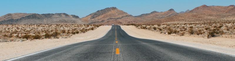 An empty road through Death Valley in California.