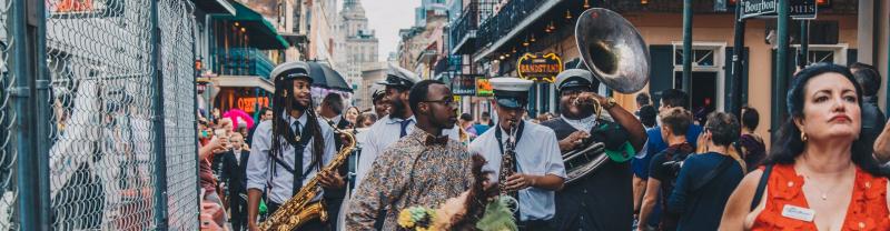 The bustling Bourbon Street in New Orleans