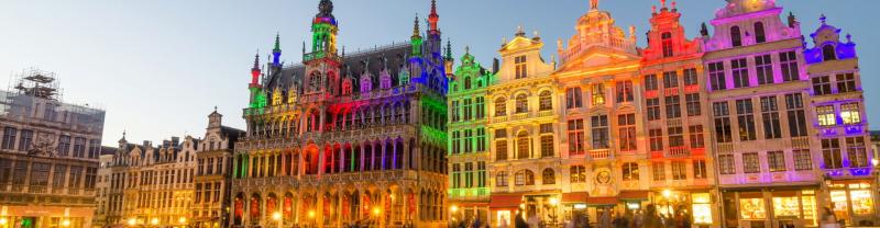Bright lights in Brussels Square at night