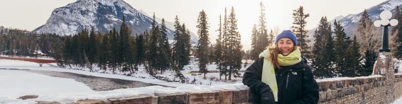 Traveller smiling at Banff National Park, Canada