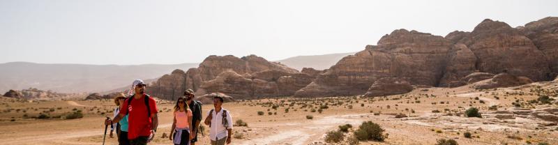 An Intrepid tour group walking around Petra in Jordan