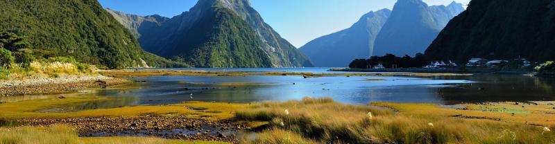 A panoramic view o Milford Sound scenery 