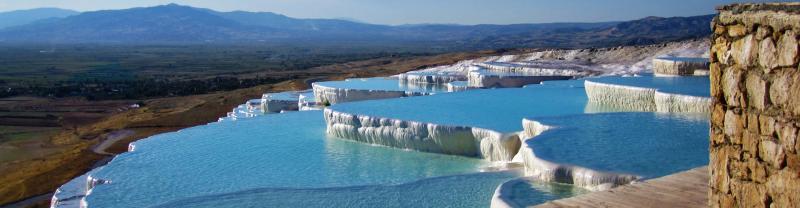 The descending pools of Pamukkale Springs in Turkey 
