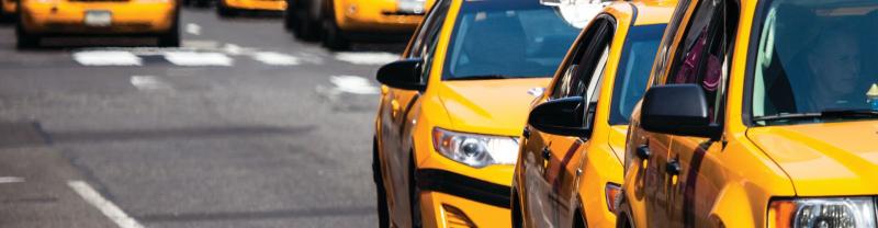 Taxi cabs in New York City's Times Square. 