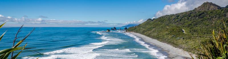 The blue waters of Greymouth's coastline 