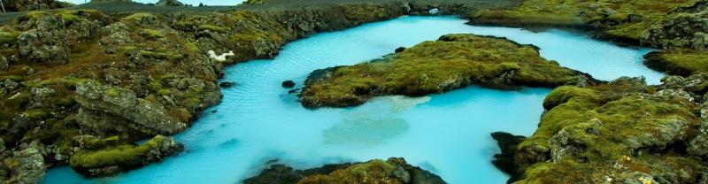 Bright blue lava stone pools in Iceland