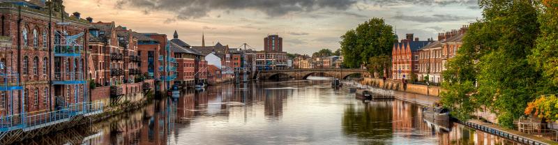 A scenic view of the river in York, England