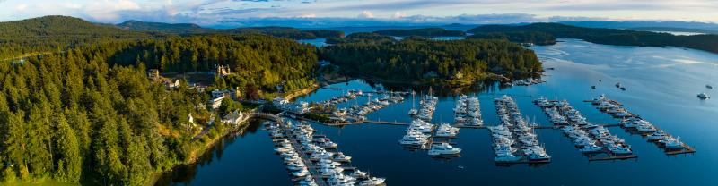 Aerial view of Roche Harbor in the San Juan Islands. 