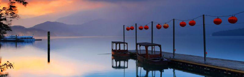 Purple hues at sunrise over a dock in Taiwan