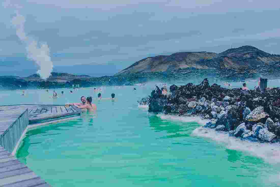 Family visit to the Blue lagoon in iceland