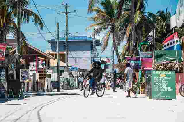 A busy street in Caye Caulker, Belize 