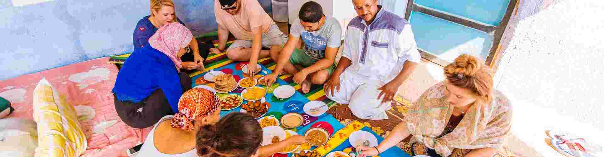 A group of travellers enjoying lunch on a felucca in Egypt