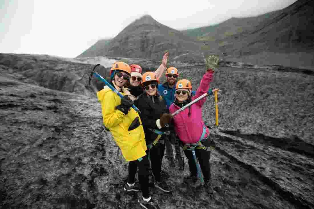Travellers on Vatnajokull glacier, Iceland 