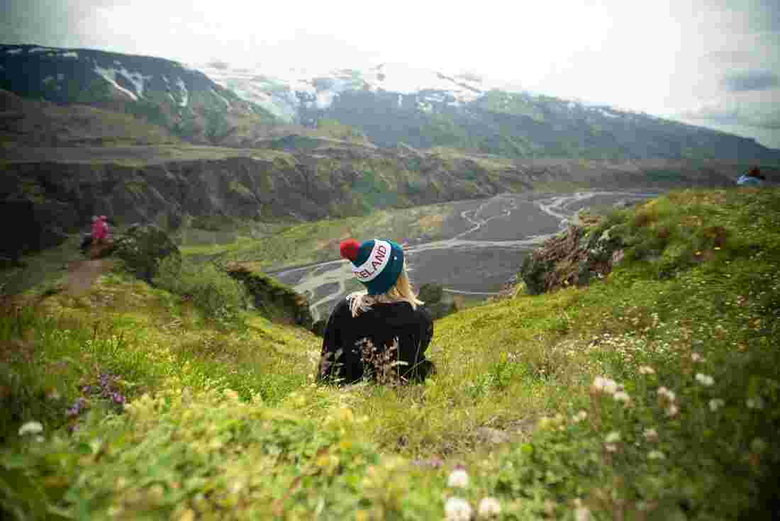Traveller in Iceland sitting in a National Park